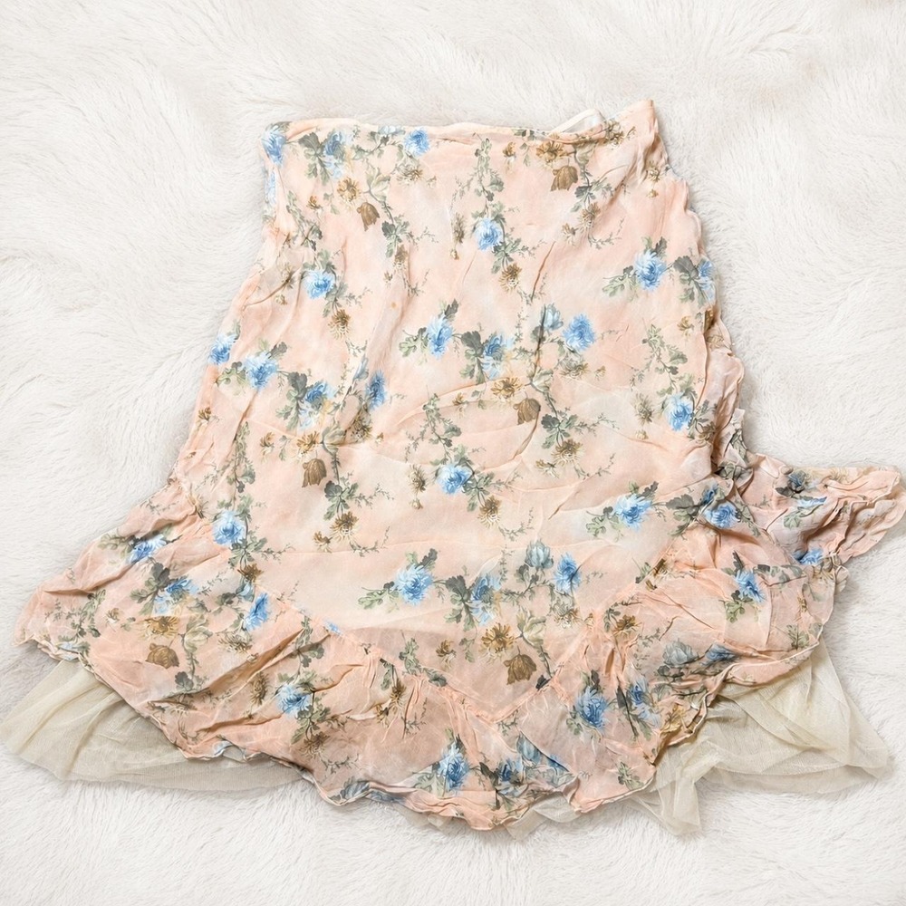 Vintage Fairycore Floral Tiered Mesh Skirt